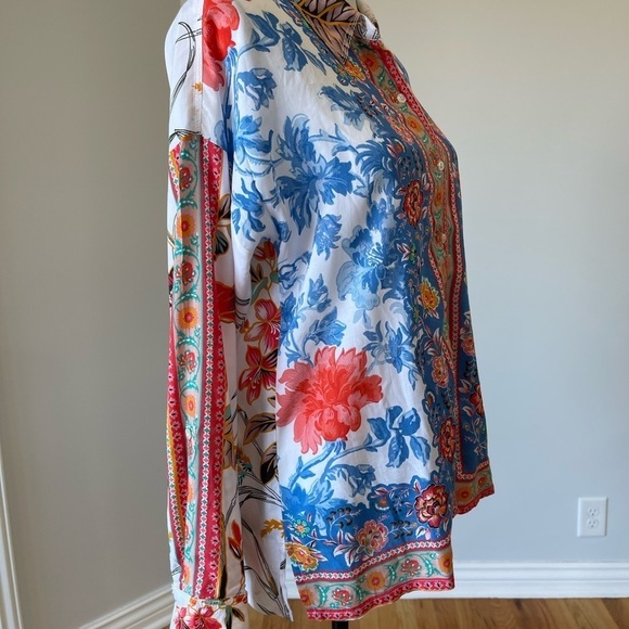 Soft Surroundings Floral Tabbed Sleeves Button Up Blouse Small office work wear - Picture 12 of 14